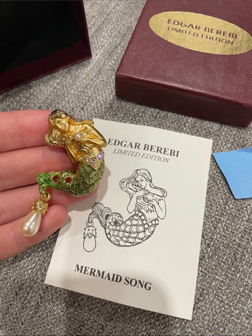 Edgar Berebi Green & Gold Mermaid Brooch with Pearl Drop
